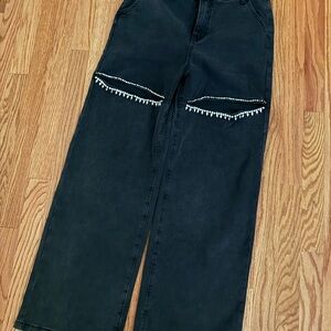 Black Wide-Leg Jeans with Rhinestone Detail